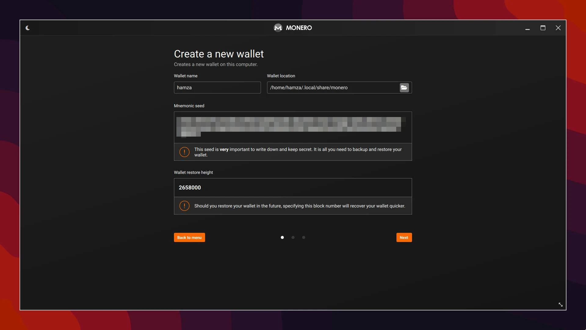 Create a new wallet page